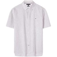 TOMMY HILFIGER Tommy Hilfiger 男棉麻混纺拼色条纹尖角扣合身短袖衬衫外套