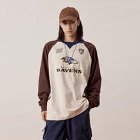 NFL 美职橄乌鸦队男女同款印花拼色球服T恤美式复古休闲运动上衣宽松