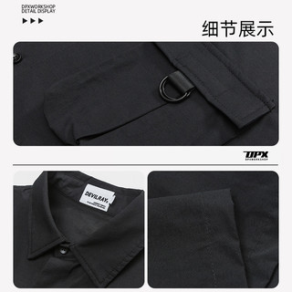 dpx潮牌美式机能工装短袖衬衫男街头宽松休闲翻领大码半袖衬衣 黑色 2XL