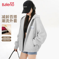班尼路(Baleno)开衫外套女装拉链连帽卫衣女2025秋季新款宽松美式中长款针织上衣