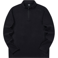 鸿星尔克长袖T恤男秋冬季半开襟立领保暖加绒打底衫舒适上衣 正黑 XL