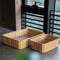 ken's欧式桌面收纳盒仿藤编洗手台储物筐茶几遥控器玄关钥匙收纳篮