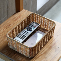 ken's欧式桌面收纳盒仿藤洗手台储物筐茶几遥控器玄关钥匙收纳篮 浅咖色小号