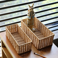 ken's欧式桌面收纳盒仿藤洗手台储物筐茶几遥控器玄关钥匙收纳篮 浅咖色28.5*14*10CM