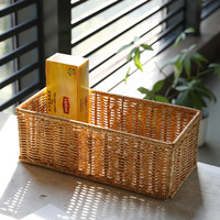ken's欧式桌面收纳盒仿藤洗手台储物筐茶几遥控器玄关钥匙收纳篮 浅咖色22*8*6CM