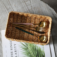 ken's欧式桌面收纳盒仿藤洗手台储物筐茶几遥控器玄关钥匙收纳篮 浅咖色26*17*6.5cm