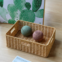 ken's欧式桌面收纳盒仿藤洗手台储物筐茶几遥控器玄关钥匙收纳篮 浅咖色37*26*12cm三抽手