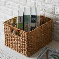 ken's欧式桌面收纳盒仿藤洗手台储物筐茶几遥控器玄关钥匙收纳篮 深咖色32x26.5x20cm单抽手