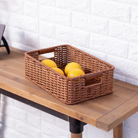 ken's欧式桌面收纳盒仿藤洗手台储物筐茶几遥控器玄关钥匙收纳篮 胡桃木色37*26*12cm