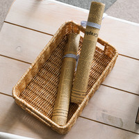 ken's欧式桌面收纳盒仿藤洗手台储物筐茶几遥控器玄关钥匙收纳篮 浅咖色26*17*8cm