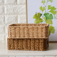 ken's欧式桌面收纳盒仿藤洗手台储物筐茶几遥控器玄关钥匙收纳篮 深咖色26*17*8cm
