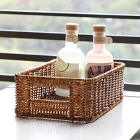 ken's欧式桌面收纳盒仿藤洗手台储物筐茶几遥控器玄关钥匙收纳篮 深咖色26*19*8cm