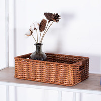 ken's欧式桌面收纳盒仿藤洗手台储物筐茶几遥控器玄关钥匙收纳篮 胡桃木色34*23*11cm