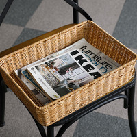 ken's欧式桌面收纳盒仿藤洗手台储物筐茶几遥控器玄关钥匙收纳篮 浅咖色38.5*26.5*9.5cm