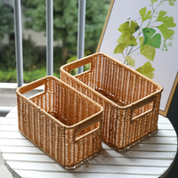 ken's欧式桌面收纳盒仿藤洗手台储物筐茶几遥控器玄关钥匙收纳篮 浅咖色27*17*14CM