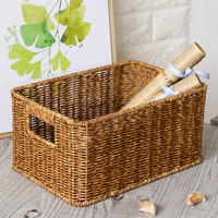 ken's欧式桌面收纳盒仿藤洗手台储物筐茶几遥控器玄关钥匙收纳篮 深咖色27*17*14CM