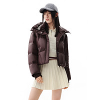 太平鸟女装轻羽绒合集反季清仓白鸭绒羽绒服简约时尚短款中长款 截短连帽泡芙羽绒服太妃糖色 M