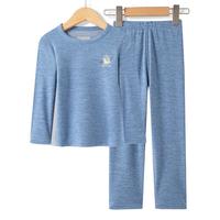 宝娜斯（BONAS）儿童保暖内衣套装山羊绒桑蚕丝德双面绒磨毛男女童中大童秋衣秋裤 山羊绒蚕丝恐龙蓝色 120cm