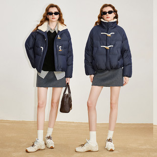 初语羽绒服女2025冬季新款牛仔不易褪色90绒复古学院牛角扣面包服 牛仔蓝 XL