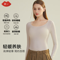 氧心秋冬蚕养衣轻薄贴肤修身保暖内衣女2024高弹无痕百搭保暖上衣 米杏【U领】 均码