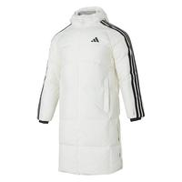 adidas 白色长款羽绒服女冬季运动棉袄男士鸭绒外套