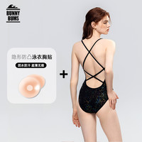 连体三角泳衣女2025竞速专业训练游泳馆高级感温泉游泳装 XL 黑夜星辰(双交叉)泳衣+胸贴