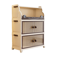 懒人空间儿童收纳柜喂养台奶粉柜婴儿用品储物柜厨房客厅置物架玩具收纳箱 【促销款】47透茶-1架+2柜 送挂钩