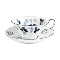 Wedgwood【魏大勋同款】野草莓墨蓝茶杯碟骨瓷茶壶咖啡杯碟 野草莓墨蓝花茶杯碟组 177ml