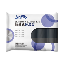 爱尔卫 抽绳垃圾袋 手提自动收口穿绳加厚垃圾袋 45*50cm 黑色 5卷75只