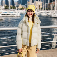 坦博尔可脱卸帽泡芙羽绒服女短款2025时尚廓形外套 奶芙米 XL