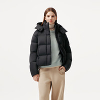 坦博尔 90白鸭绒泡芙羽绒服女短款 时尚廓形 黑色