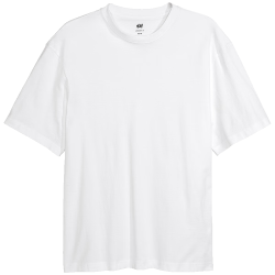 H&M 男女同款T恤季重磅纯棉打底衫休闲短袖男上衣0608945 白色 180/116A