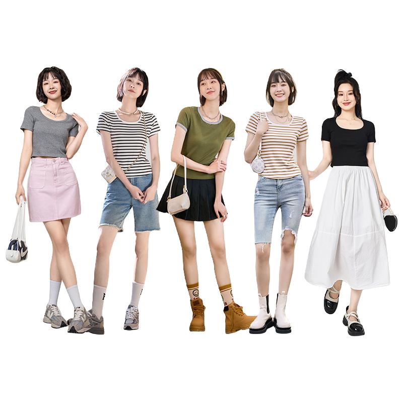 NOME（服饰）女装正肩短袖t恤女小圆领小众撞色2025夏季辣妹