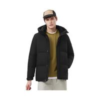 坦博尔2024防风连帽羽绒服男士厚款时尚短款休闲外套 黑色 4XL 195/108A