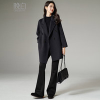 ONEBUYE 2025绵羊毛翻驳领通勤毛呢外套减龄气质百搭短款大衣女 碳灰 M