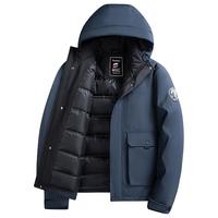 罗蒙(ROMON)短款连帽羽绒服男2024秋冬百搭休闲时尚加厚保暖羽绒外套 藏青色 175 (115-130斤) L