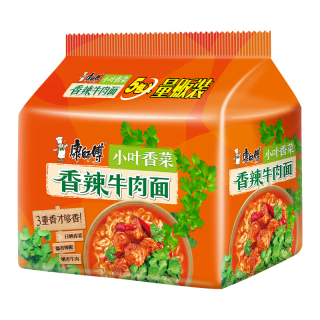 康师傅 方便面 经典香菜香辣牛肉面五连包103g*5 泡面袋装速食 方便食品