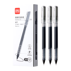 得力 直液笔速干笔 0.5mm全针管中性笔 商务办公学生水笔走珠笔刷题笔 黑色5支/盒