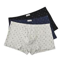 洁丽雅男士内裤纯棉平角100%全棉纯色透气四角裤大码宽松男生青少年短裤 麻灰/黑色/宝蓝 L（90-110斤）