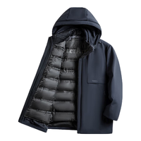 SHANSHAN杉杉鹅绒羽绒服男中长款男士一衣五穿可拆卸连帽内胆保暖御寒外套 藏青色 3XL (190)