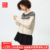 优衣库【狂欢价】女装费尔岛风圆领针织衫/毛衣毛衫479233 01 乳白色 M /160/84A