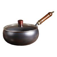 阎铁匠大肚锅章丘炒锅铁锅无涂层家用炒菜锅锻打熟铁锅不易粘已开锅24cm 大肚锅+玻璃盖 24cm