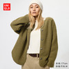 UNIQLO 优衣库 女装仿羊羔绒摇粒绒休闲开衫长袖宽松外套25秋冬479616 56 橄榄色 L /160/88A