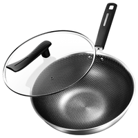 美的（Midea）炒锅304不锈钢无涂层炒菜锅蜂窝锅不粘锅家用平底锅电磁炉明火 可立锅盖 | 加长手柄 | 30cm