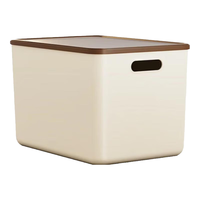 稻草熊收纳箱大号塑料整理箱奶油风家用收纳盒衣服玩具零食卧室储物箱 奶白色两个装【带盖】