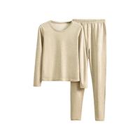 都市丽人秋保暖内衣女士无痕加绒加厚秋衣秋裤套装羊毛蚕丝发热打底衫 浅咖(女款) L