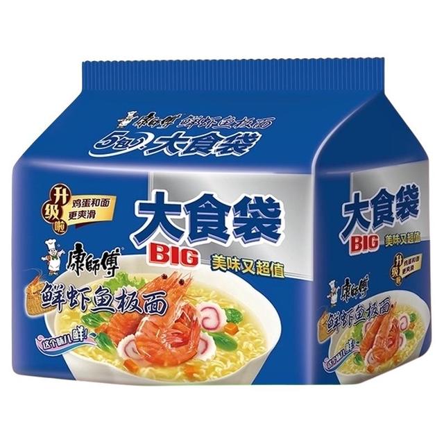 88VIP：康师傅 大食袋 鲜虾鱼板面 139g*5袋