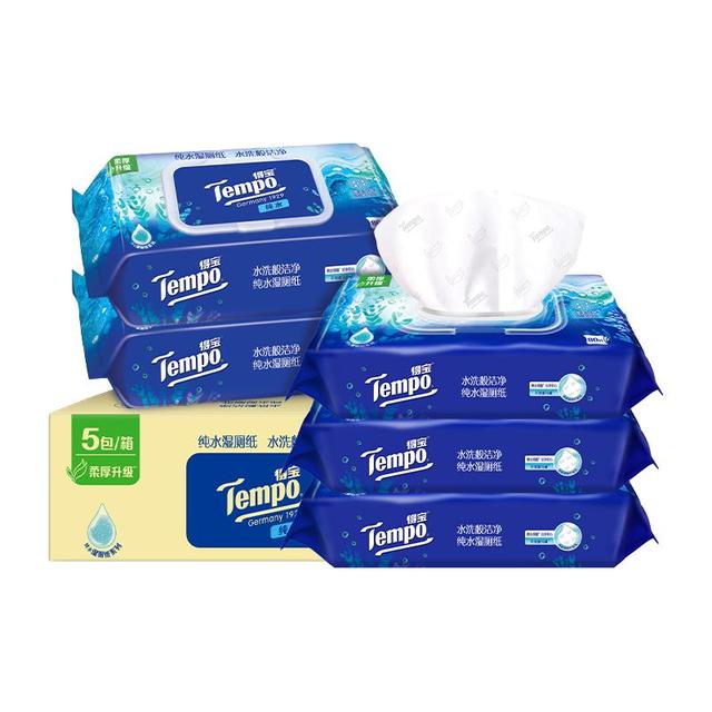 得宝 湿厕纸纯水洁厕湿纸巾胶盖装湿纸巾箱装80片*5包