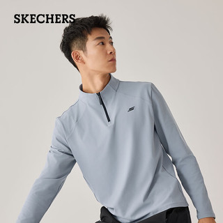 斯凯奇（Skechers）2025秋季男款长袖T恤卫衣打底衫运动服休闲弹力上衣P425M143 2XL 信风灰/02N6
