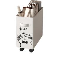 康妮雅带轮小推车办公室桌下置物架工位放包筐可移动办公桌收纳神 奶油白—猫咪推拉置物架
